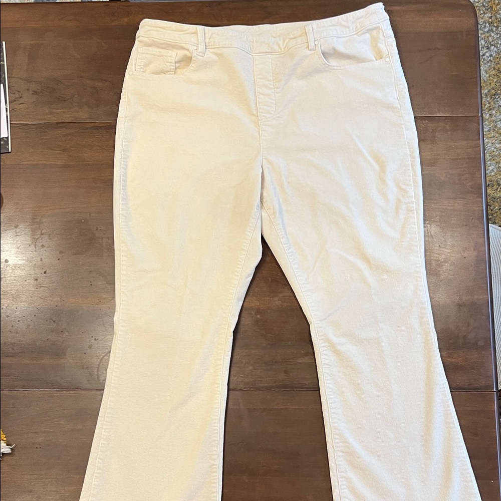 Tribal Women's Cream Corduroy Boot Cut Pants Size 16 elastic waist